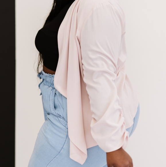 🔥NWT AMOLI Higher Path Light Pink Ruched Blazer Jacket in Regular & Plus Sizes - Picture 10 of 10